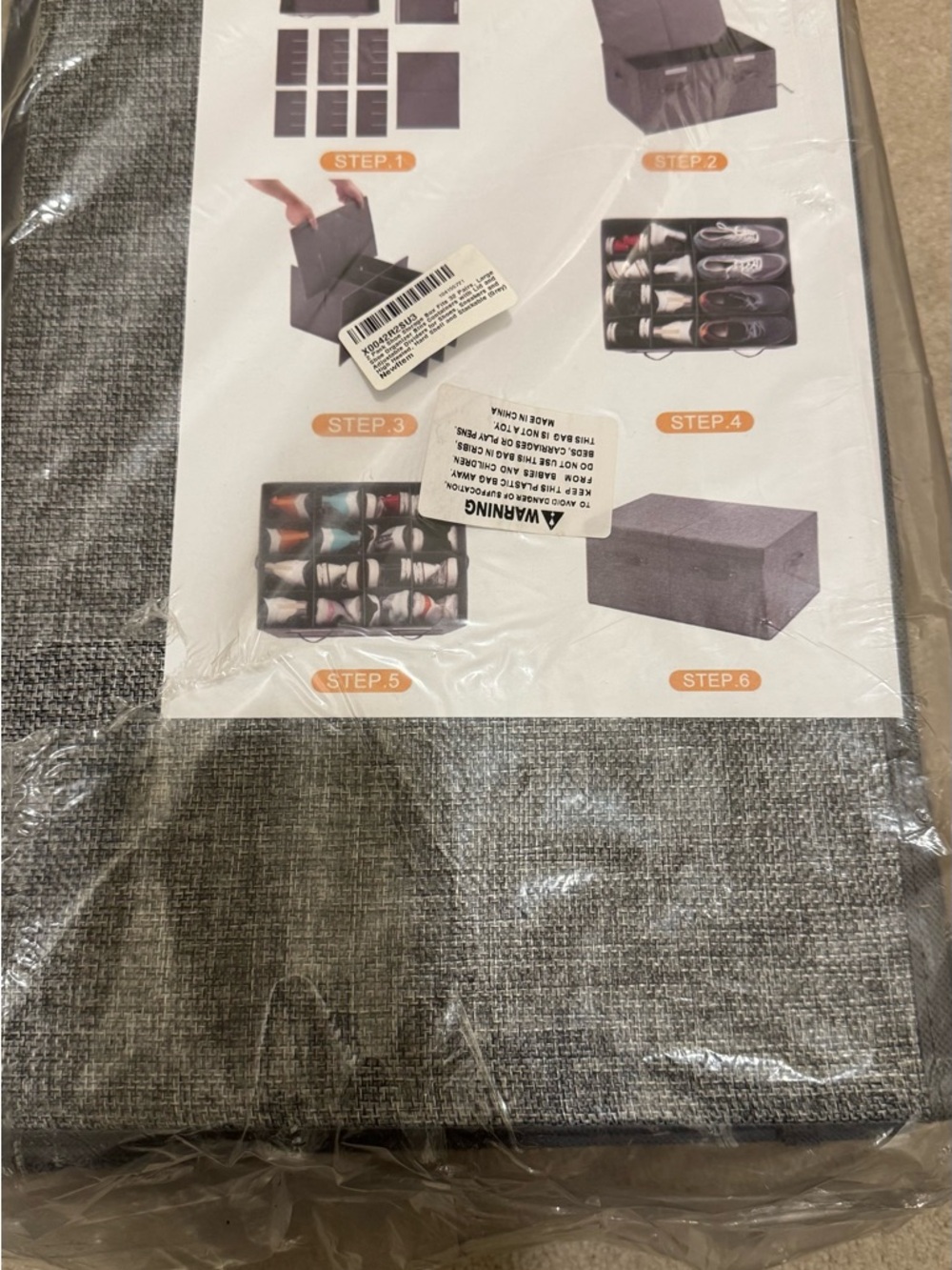 Fabric Shoe Storage Box Organizer in Heather Gray